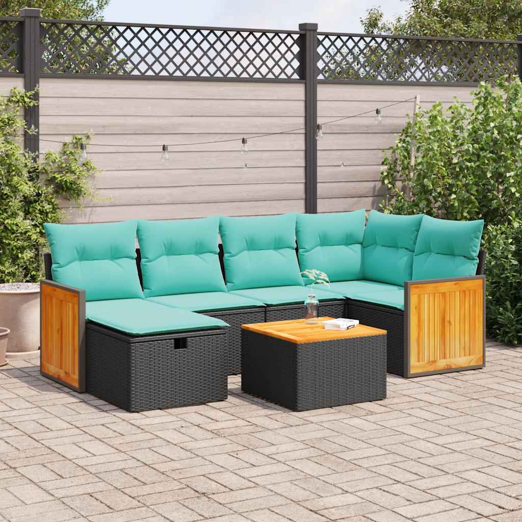 7-delige Loungeset met kussens poly rattan zwart is nu te koop bij PeponiXL, paradijselijk wonen!