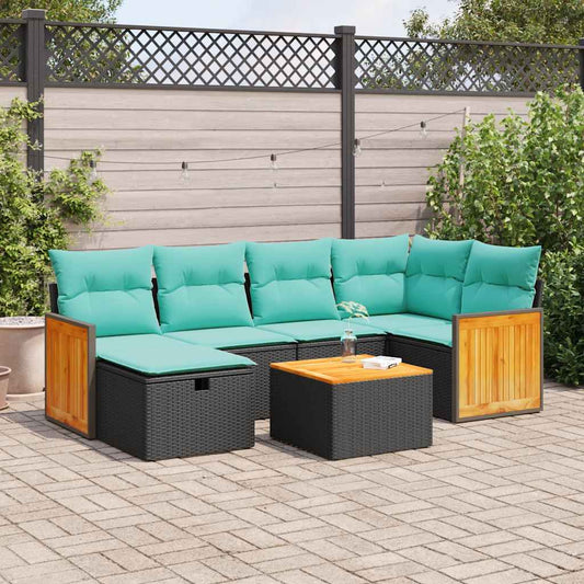 7-delige Loungeset met kussens poly rattan zwart is nu te koop bij PeponiXL, paradijselijk wonen!