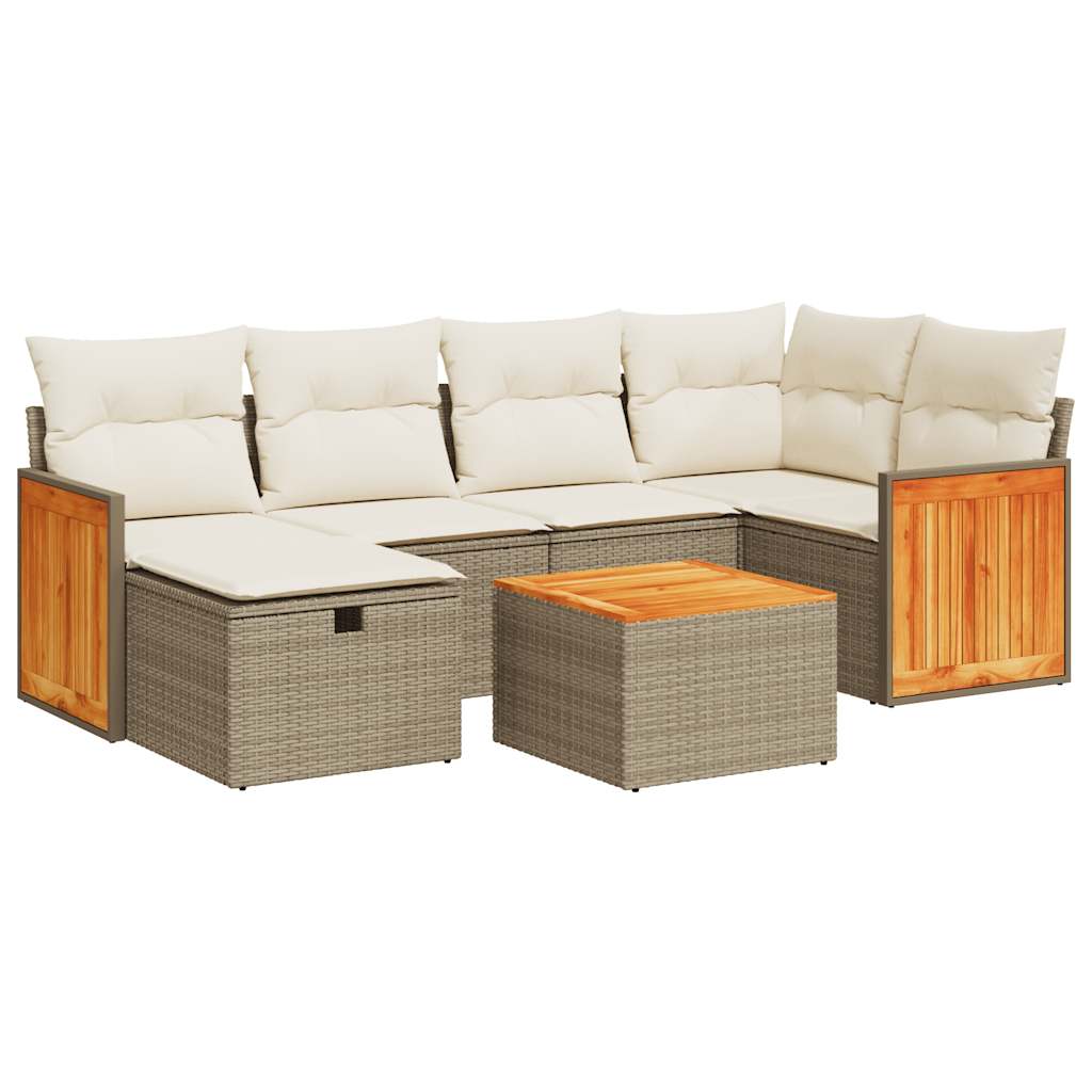 7-delige Loungeset met kussens poly rattan beige is nu te koop bij PeponiXL, paradijselijk wonen!