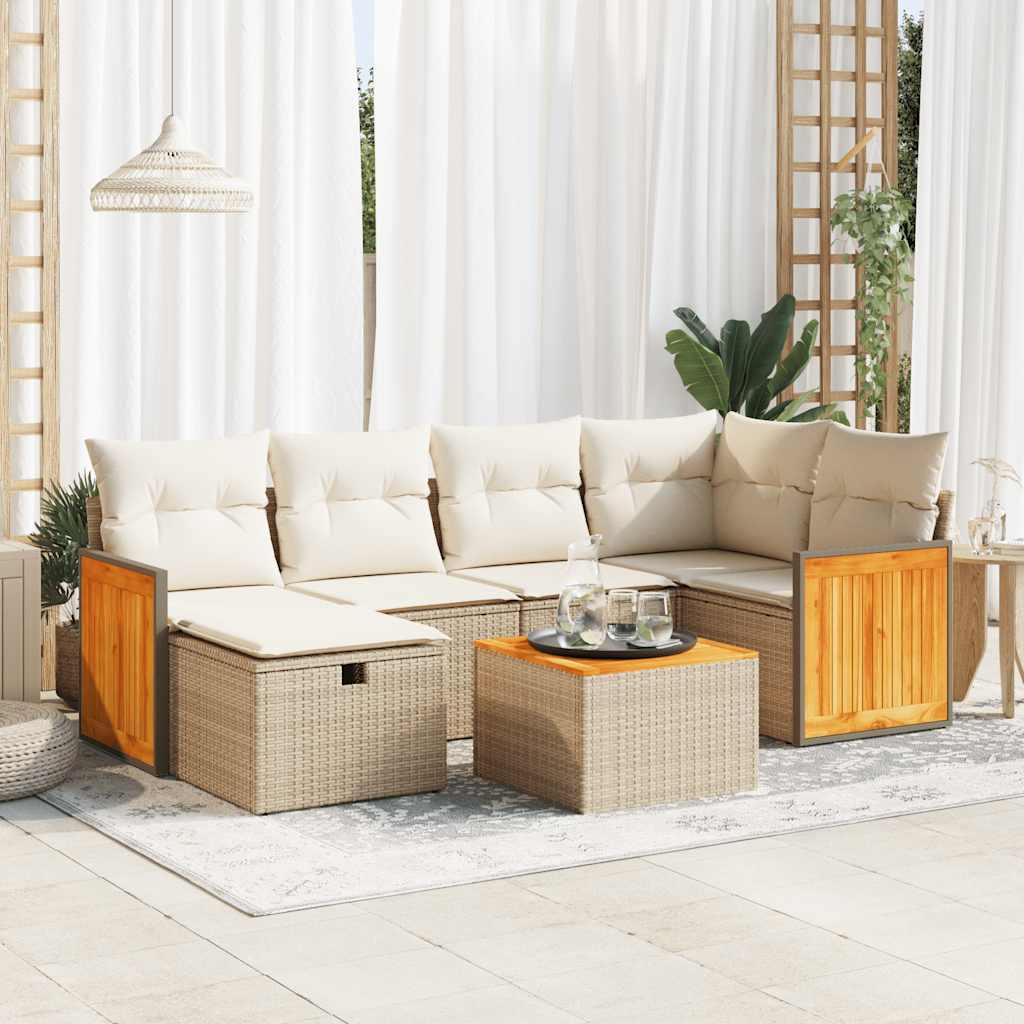 7-delige Loungeset met kussens poly rattan beige is nu te koop bij PeponiXL, paradijselijk wonen!