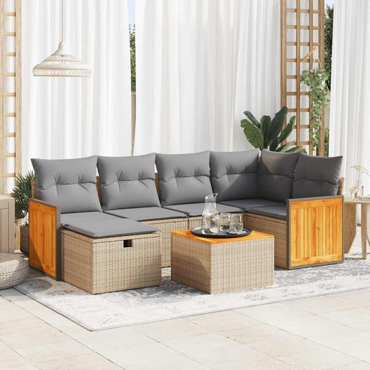 7-delige Loungeset met kussens poly rattan beige is nu te koop bij PeponiXL, paradijselijk wonen!