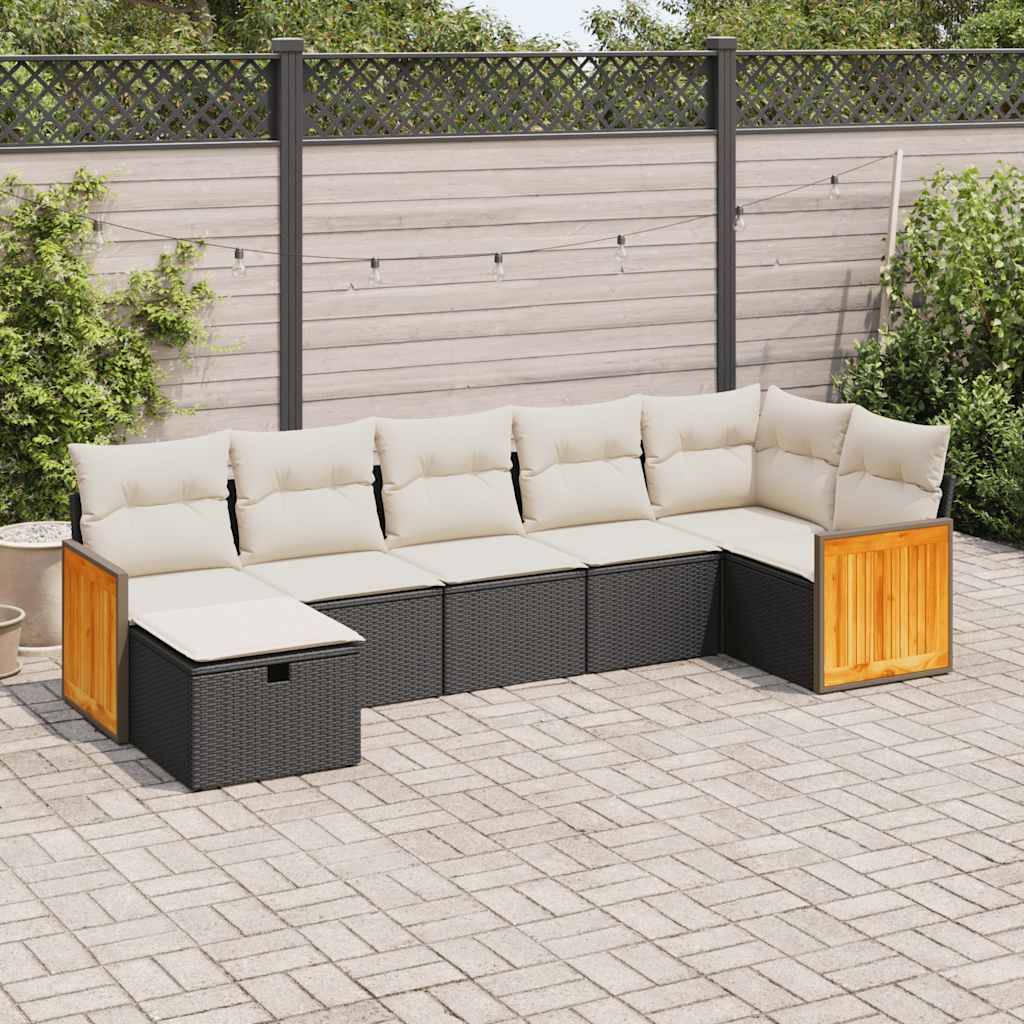 7-delige Loungeset met kussens poly rattan zwart is nu te koop bij PeponiXL, paradijselijk wonen!