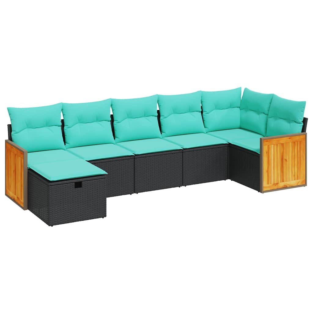 7-delige Loungeset met kussens poly rattan zwart is nu te koop bij PeponiXL, paradijselijk wonen!
