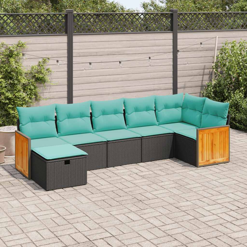 7-delige Loungeset met kussens poly rattan zwart is nu te koop bij PeponiXL, paradijselijk wonen!