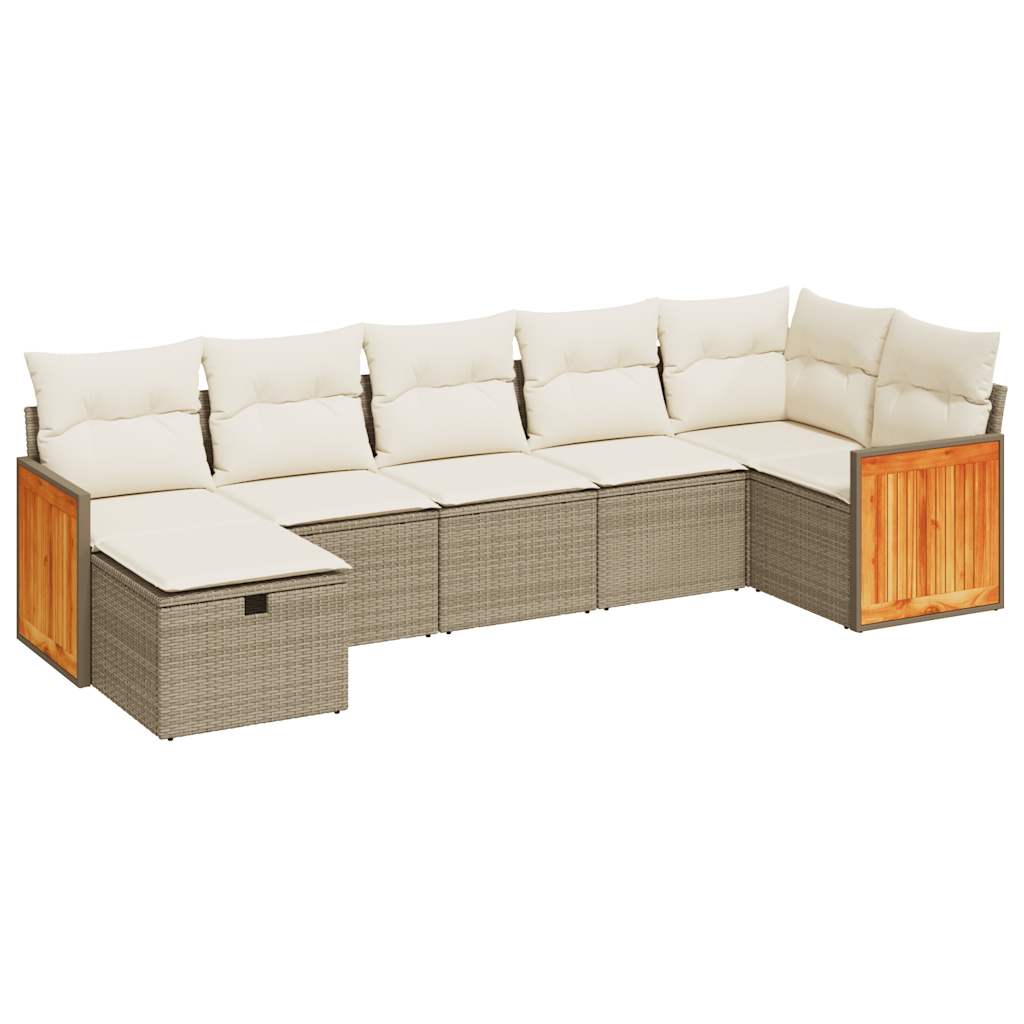 7-delige Loungeset met kussens poly rattan beige is nu te koop bij PeponiXL, paradijselijk wonen!