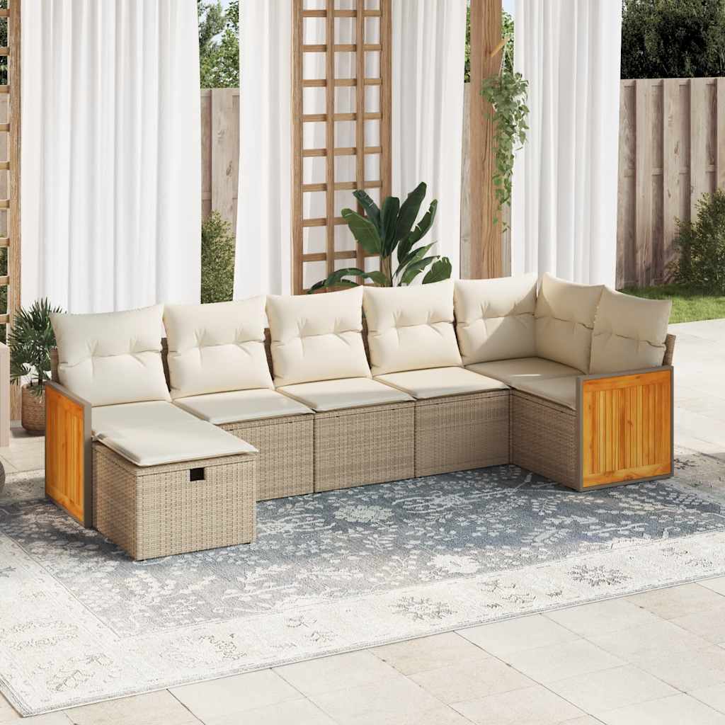 7-delige Loungeset met kussens poly rattan beige is nu te koop bij PeponiXL, paradijselijk wonen!