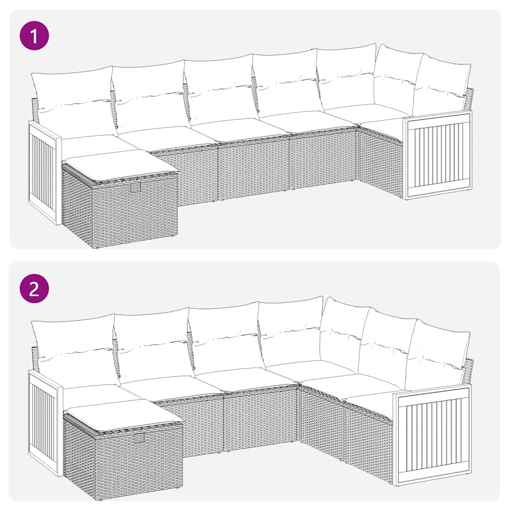7-delige Loungeset met kussens poly rattan beige