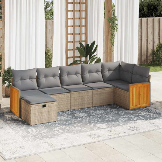 7-delige Loungeset met kussens poly rattan beige is nu te koop bij PeponiXL, paradijselijk wonen!