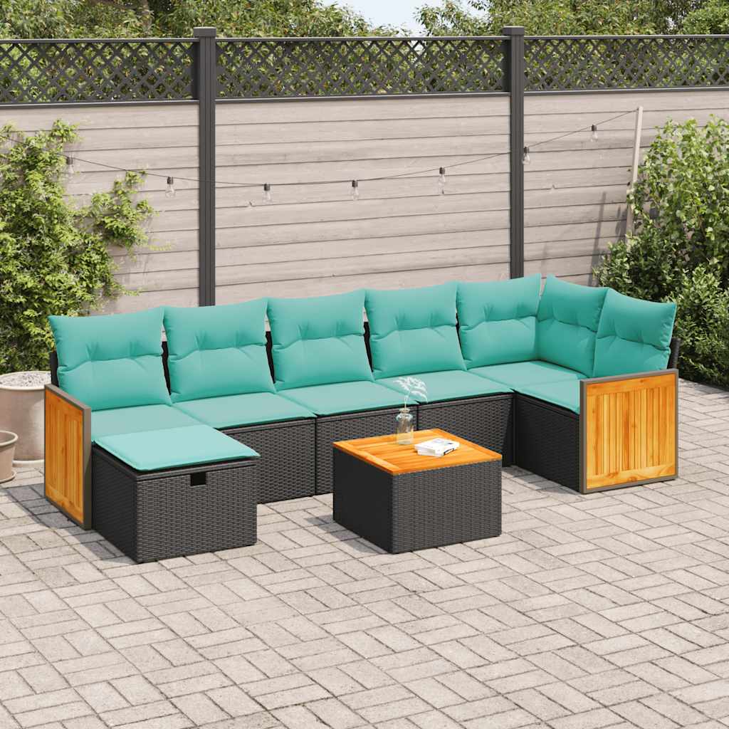 8-delige Loungeset met kussens poly rattan zwart is nu te koop bij PeponiXL, paradijselijk wonen!