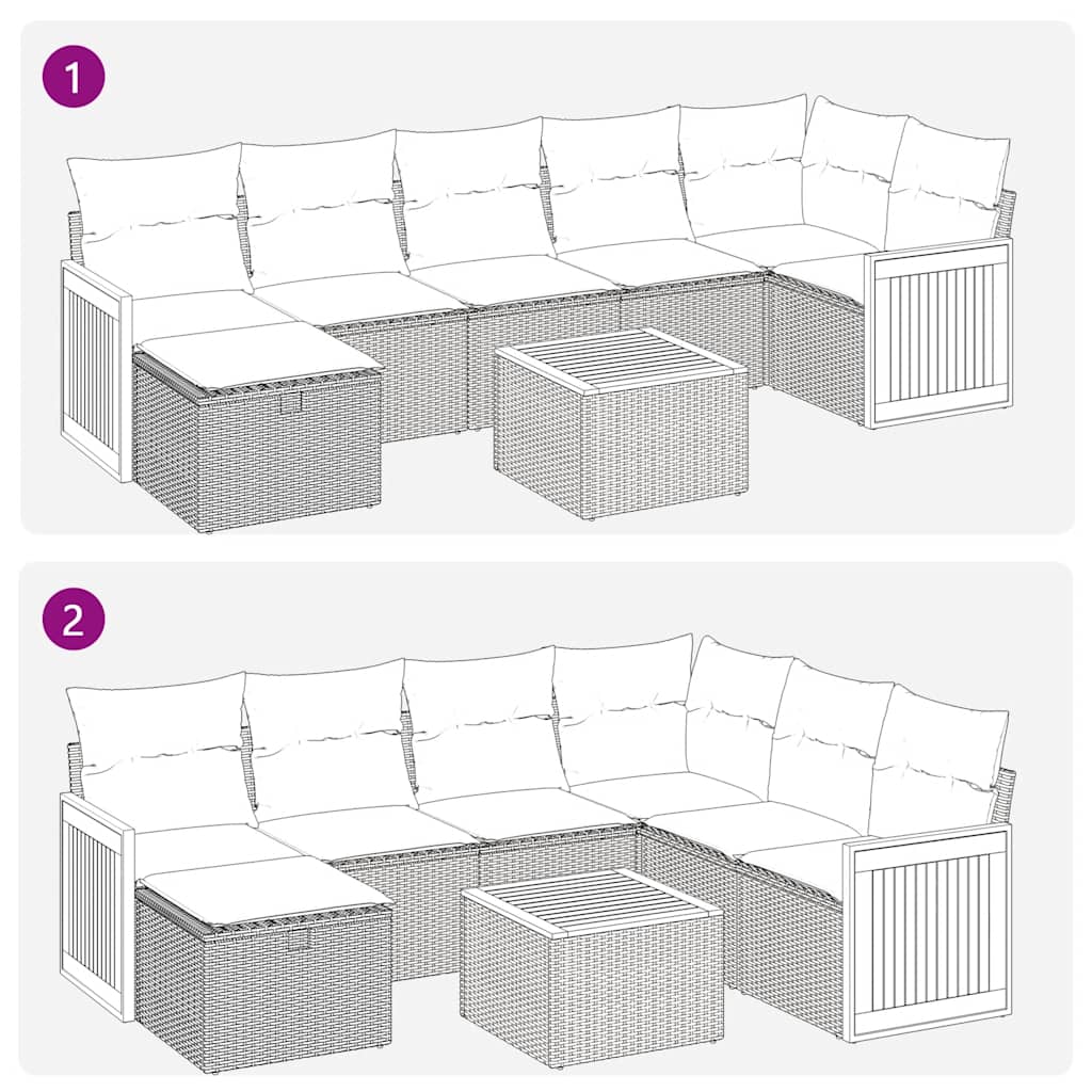 8-delige Loungeset met kussens poly rattan grijs