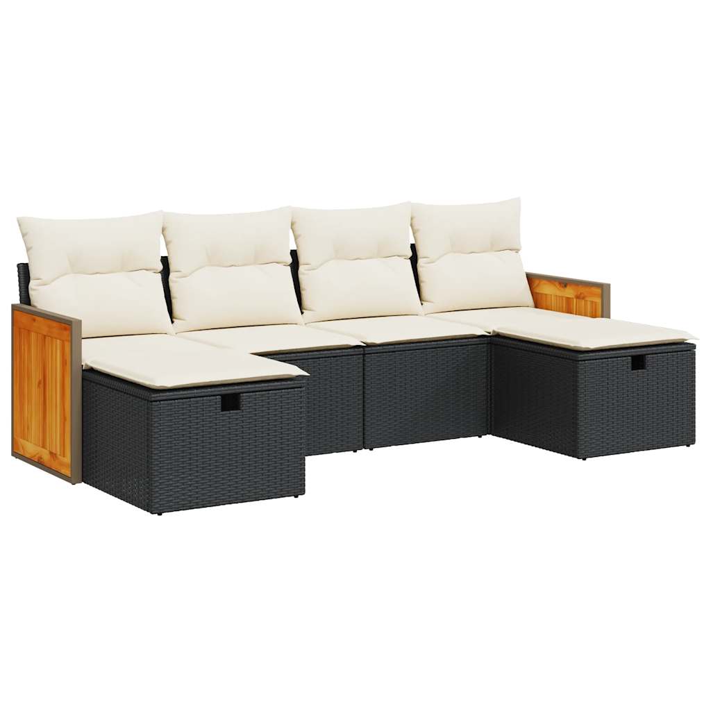 6-delige Loungeset met kussens poly rattan zwart is nu te koop bij PeponiXL, paradijselijk wonen!