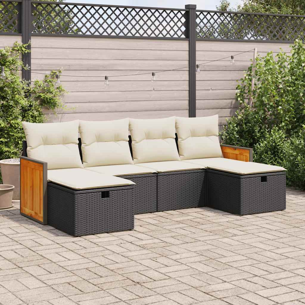 6-delige Loungeset met kussens poly rattan zwart is nu te koop bij PeponiXL, paradijselijk wonen!