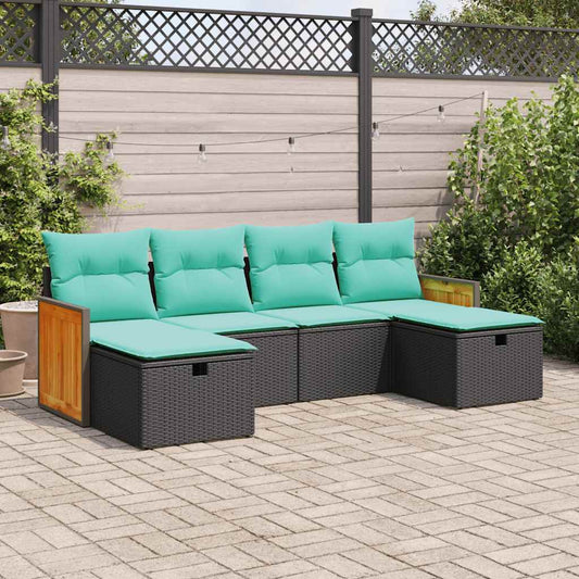 6-delige Loungeset met kussens poly rattan zwart is nu te koop bij PeponiXL, paradijselijk wonen!