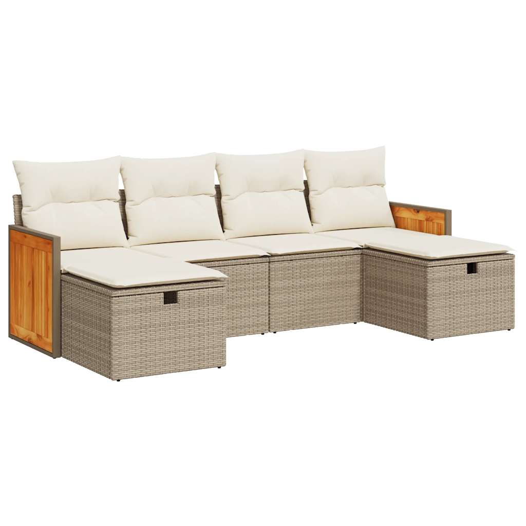 6-delige Loungeset met kussens poly rattan beige is nu te koop bij PeponiXL, paradijselijk wonen!