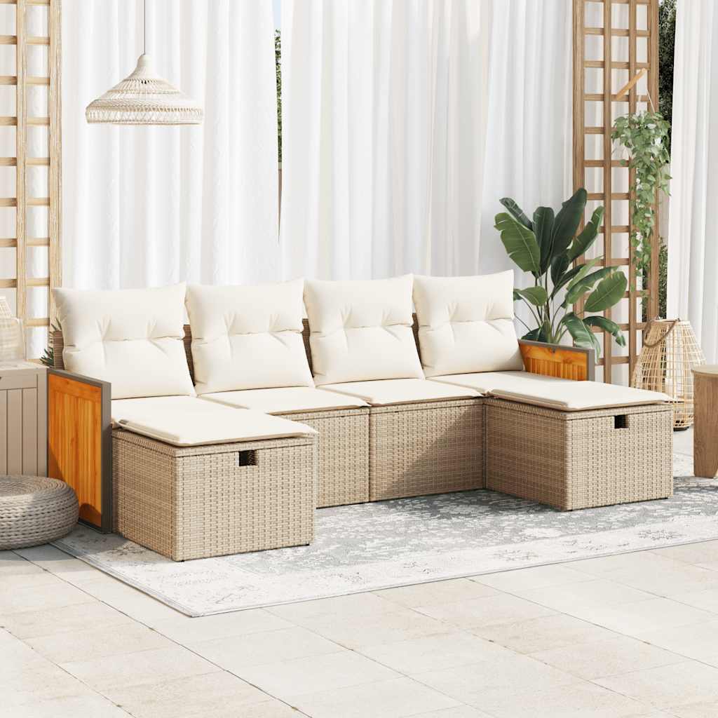 6-delige Loungeset met kussens poly rattan beige is nu te koop bij PeponiXL, paradijselijk wonen!