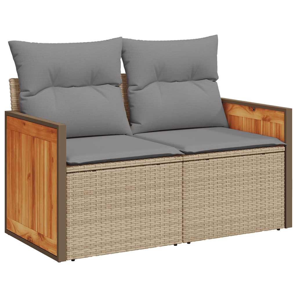 6-delige Loungeset met kussens poly rattan beige