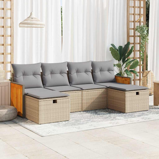 6-delige Loungeset met kussens poly rattan beige is nu te koop bij PeponiXL, paradijselijk wonen!