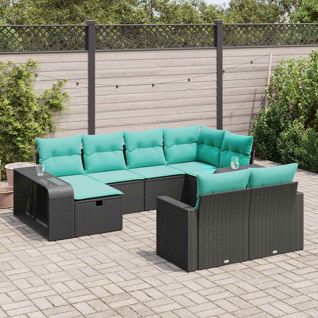 10-delige Loungeset met kussens poly rattan zwart is nu te koop bij PeponiXL, paradijselijk wonen!