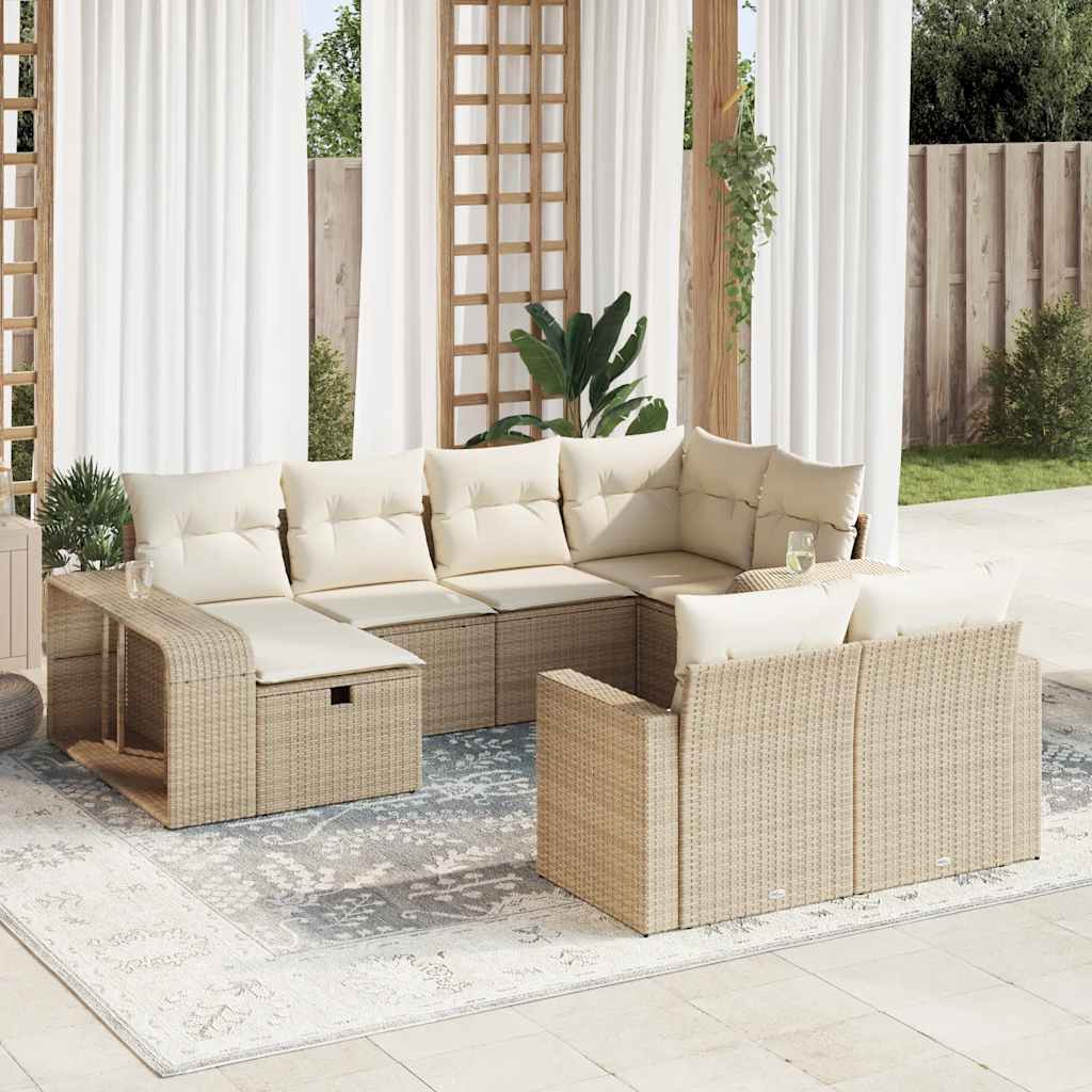 10-delige Loungeset met kussens poly rattan beige is nu te koop bij PeponiXL, paradijselijk wonen!