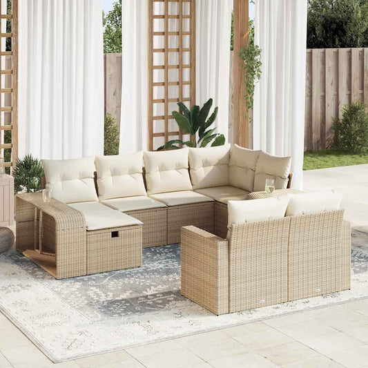 10-delige Loungeset met kussens poly rattan beige is nu te koop bij PeponiXL, paradijselijk wonen!