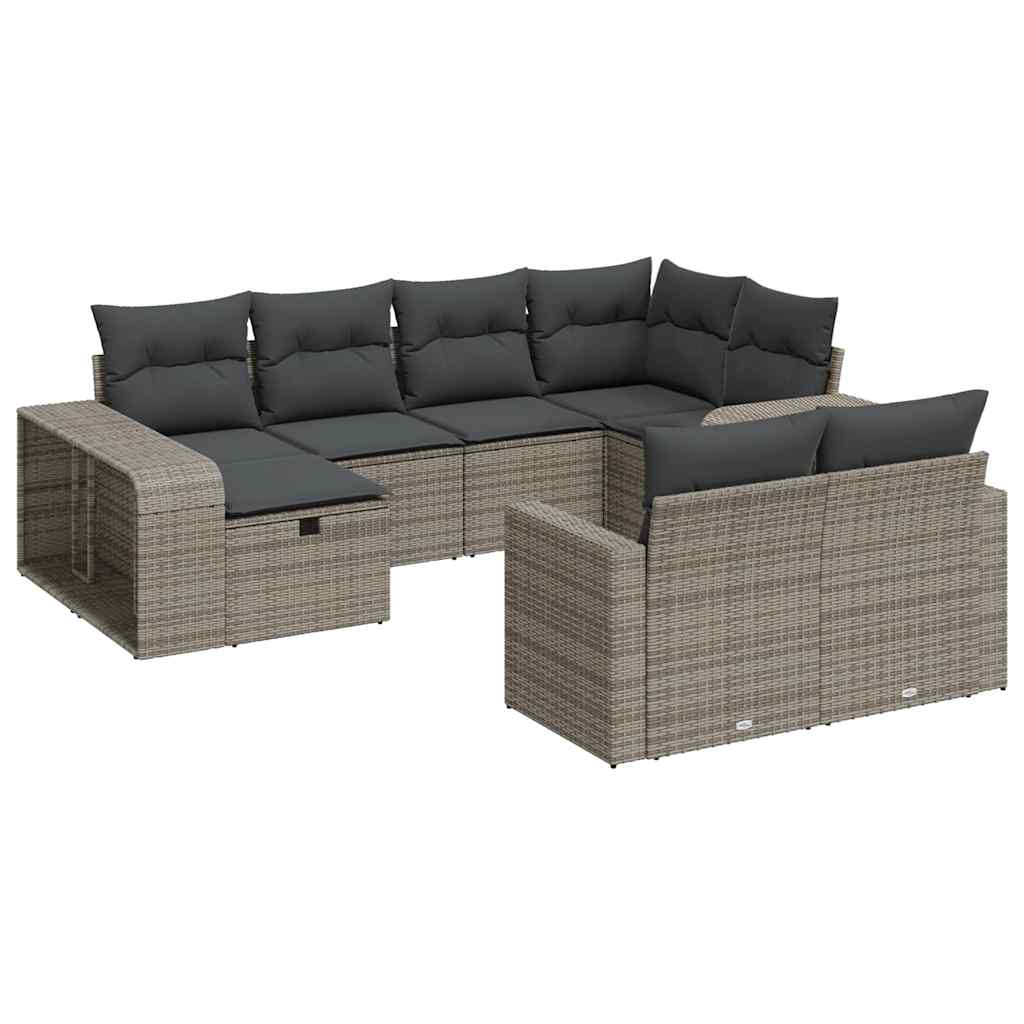 10-delige Loungeset met kussens poly rattan grijs