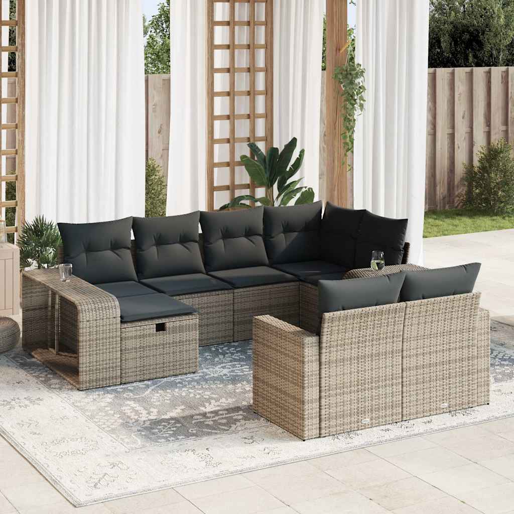 10-delige Loungeset met kussens poly rattan grijs