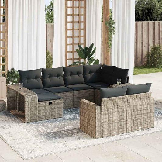 10-delige Loungeset met kussens poly rattan grijs is nu te koop bij PeponiXL, paradijselijk wonen!
