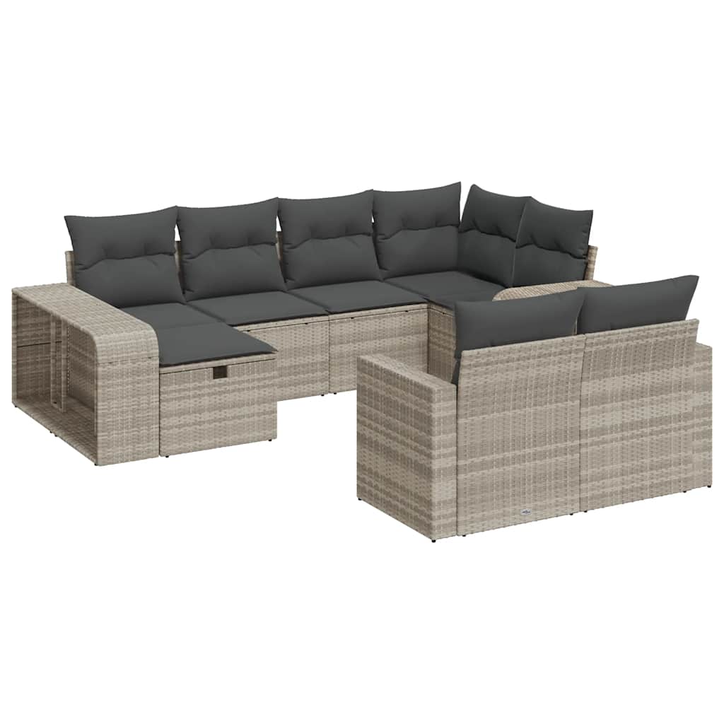 10-delige Loungeset met kussens poly rattan lichtgrijs