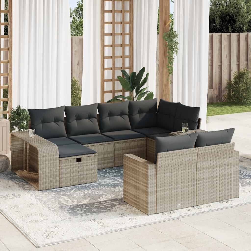 10-delige Loungeset met kussens poly rattan lichtgrijs