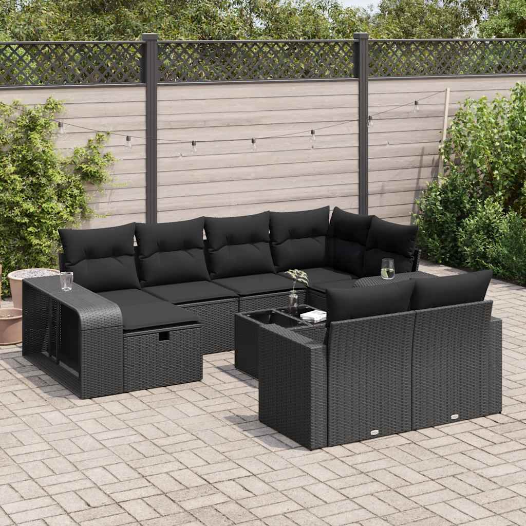 11-delige Loungeset met kussens poly rattan zwart is nu te koop bij PeponiXL, paradijselijk wonen!