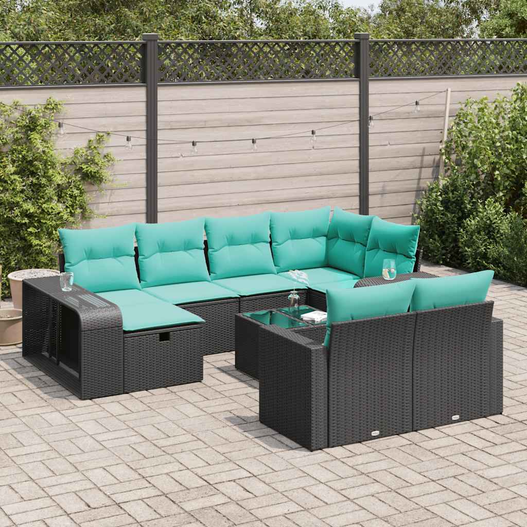11-delige Loungeset met kussens poly rattan zwart is nu te koop bij PeponiXL, paradijselijk wonen!