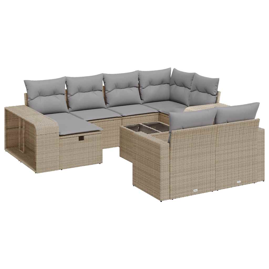 11-delige Tuinset met kussens poly rattan beige