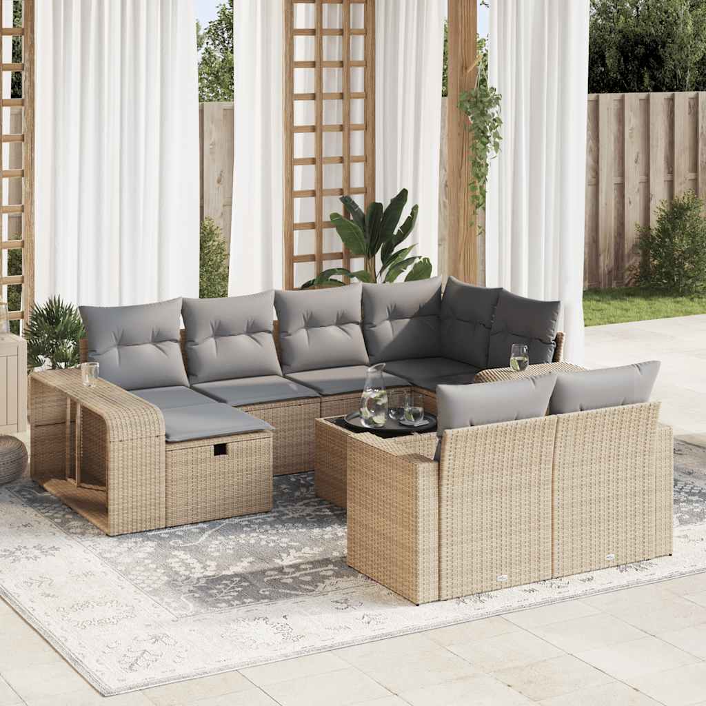 11-delige Tuinset met kussens poly rattan beige