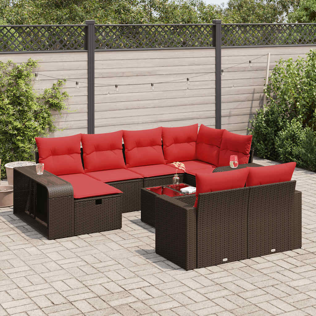 11-delige Loungeset met kussens poly rattan bruin is nu te koop bij PeponiXL, paradijselijk wonen!