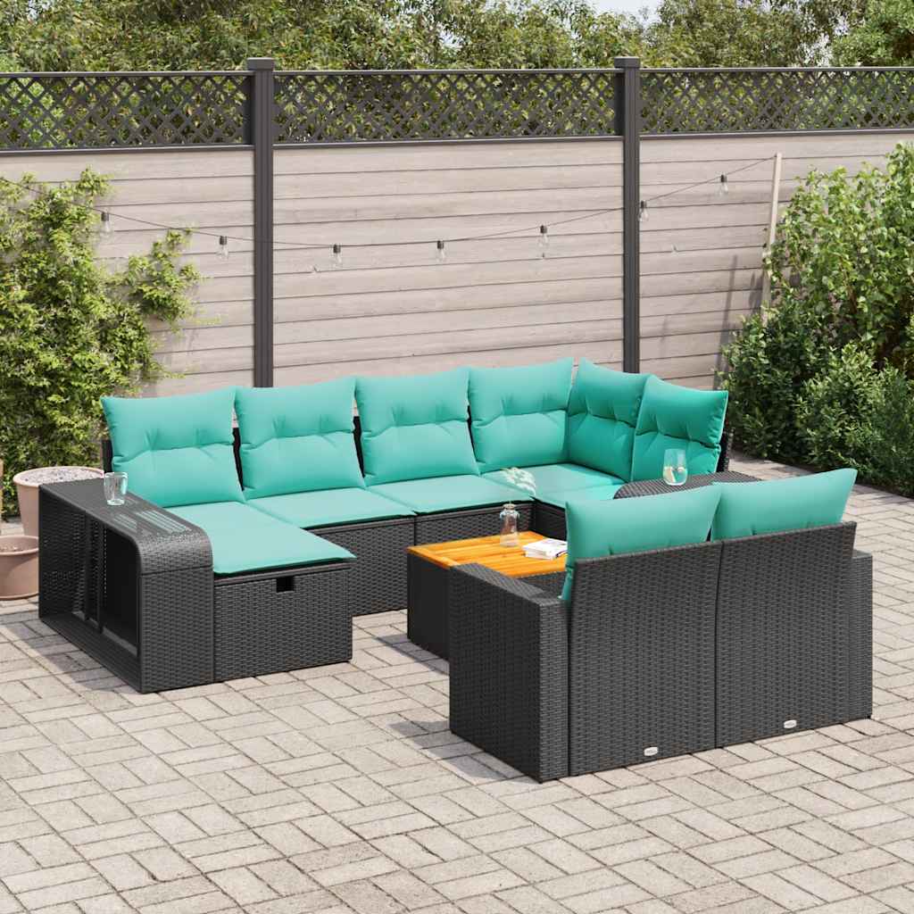 11-delige Loungeset met kussens poly rattan zwart is nu te koop bij PeponiXL, paradijselijk wonen!