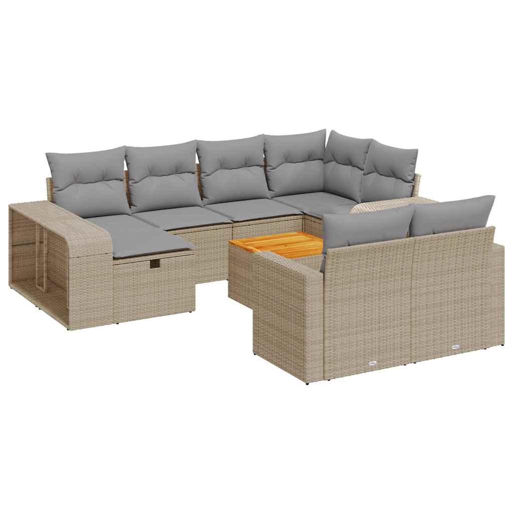 11-delige Tuinset met kussens poly rattan beige