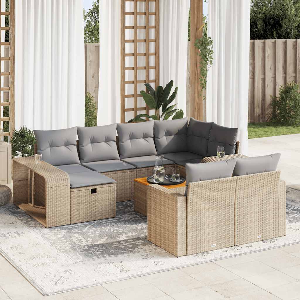 11-delige Tuinset met kussens poly rattan beige