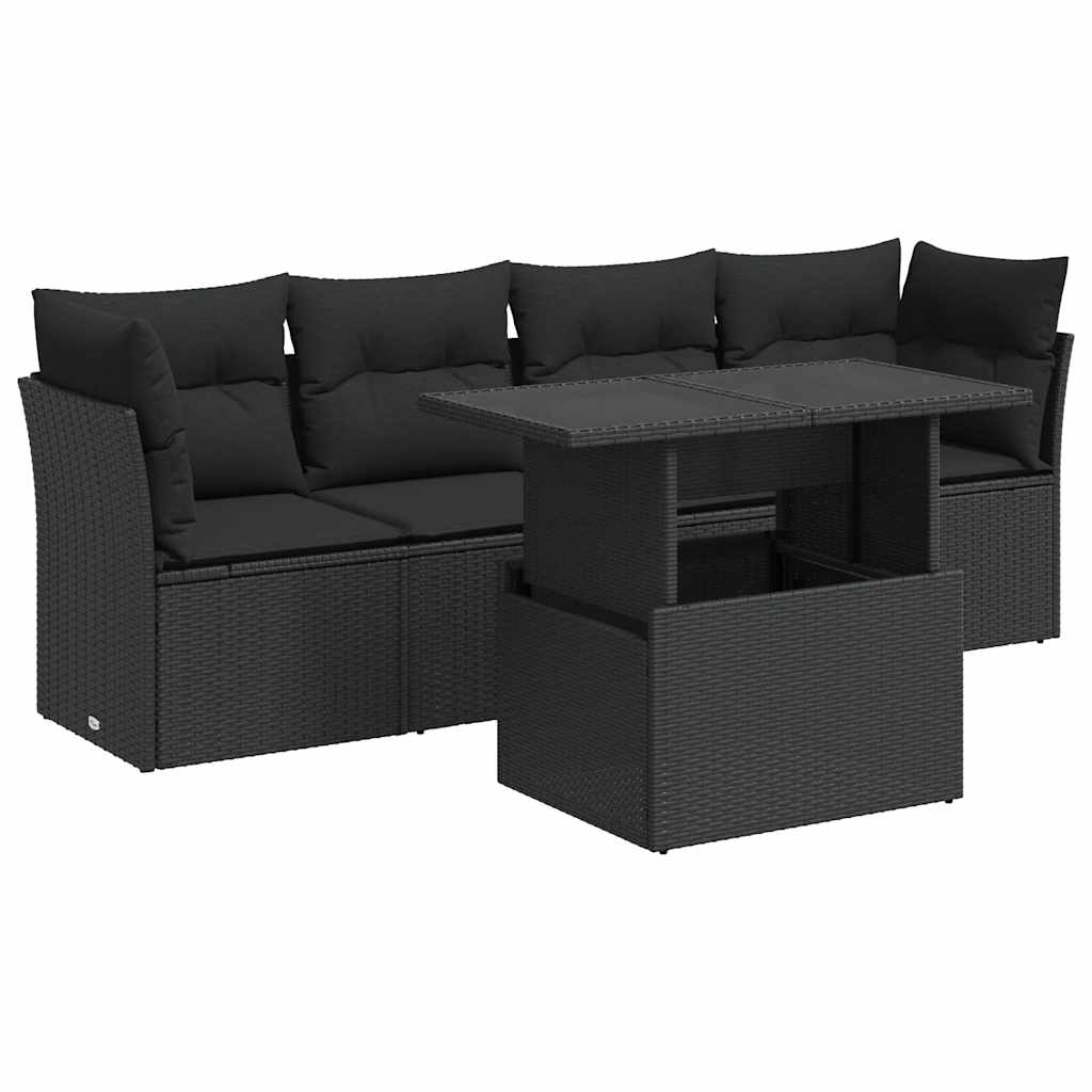 5-delige Loungeset met kussens poly rattan zwart is nu te koop bij PeponiXL, paradijselijk wonen!