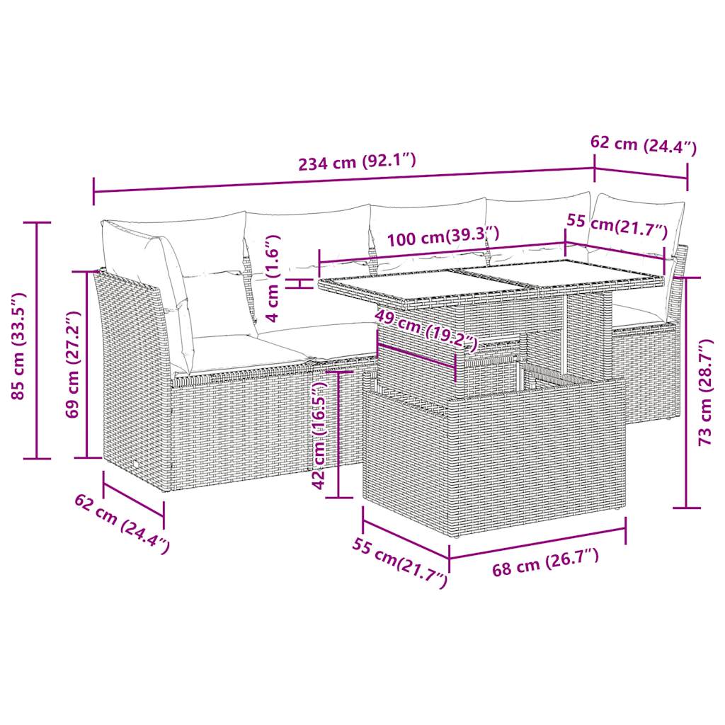 5-delige Loungeset met kussens poly rattan zwart is nu te koop bij PeponiXL, paradijselijk wonen!