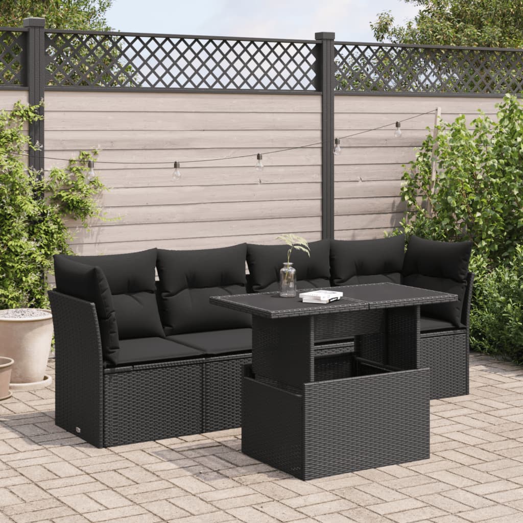 5-delige Loungeset met kussens poly rattan zwart is nu te koop bij PeponiXL, paradijselijk wonen!