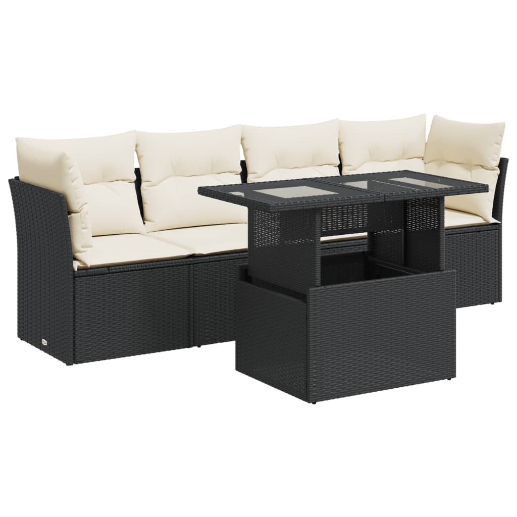 5-delige Loungeset met kussens poly rattan zwart is nu te koop bij PeponiXL, paradijselijk wonen!