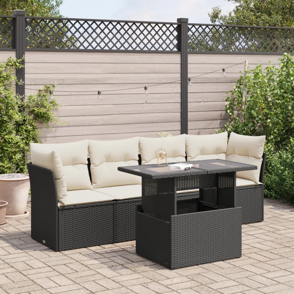 5-delige Loungeset met kussens poly rattan zwart is nu te koop bij PeponiXL, paradijselijk wonen!
