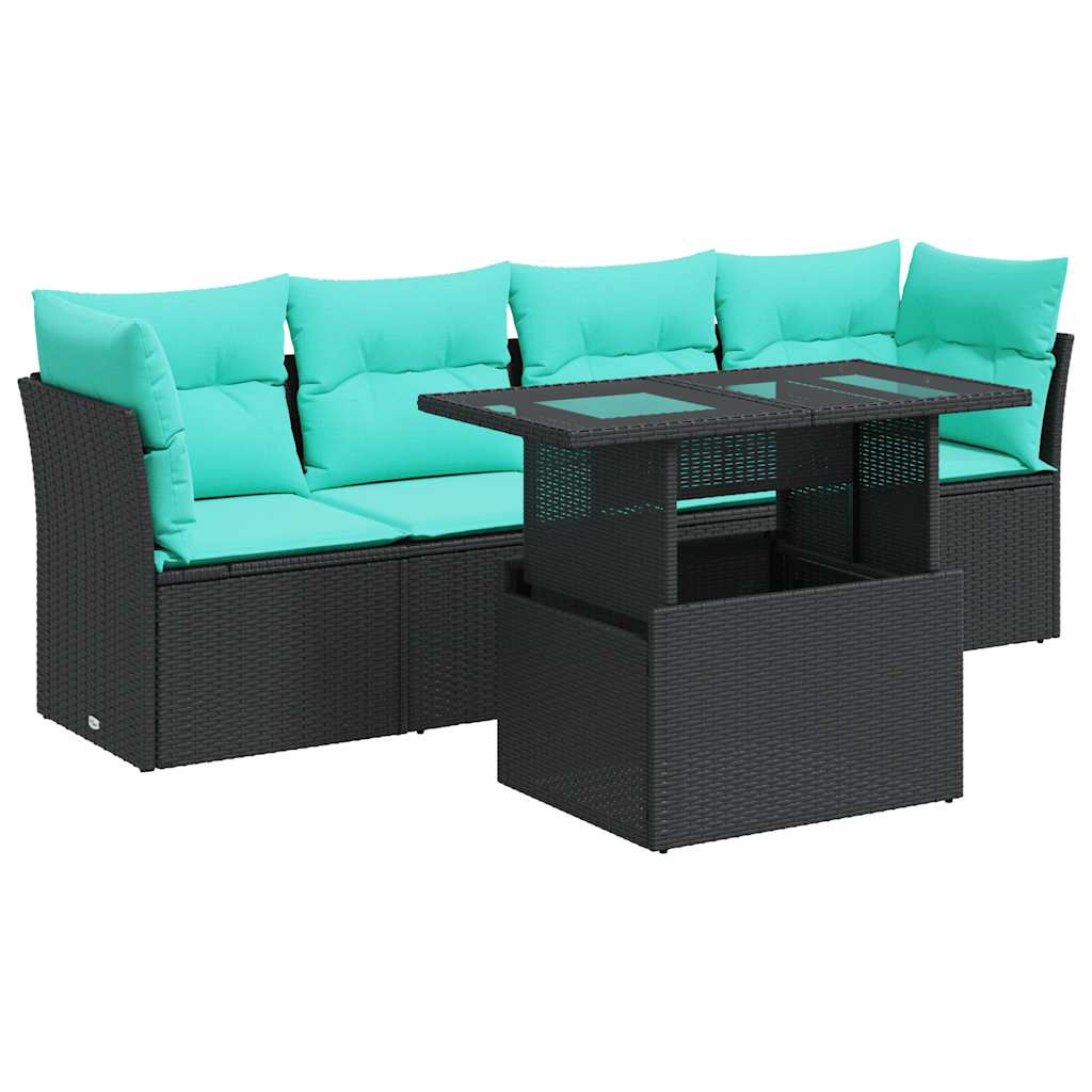 5-delige Loungeset met kussens poly rattan acacia zwart is nu te koop bij PeponiXL, paradijselijk wonen!