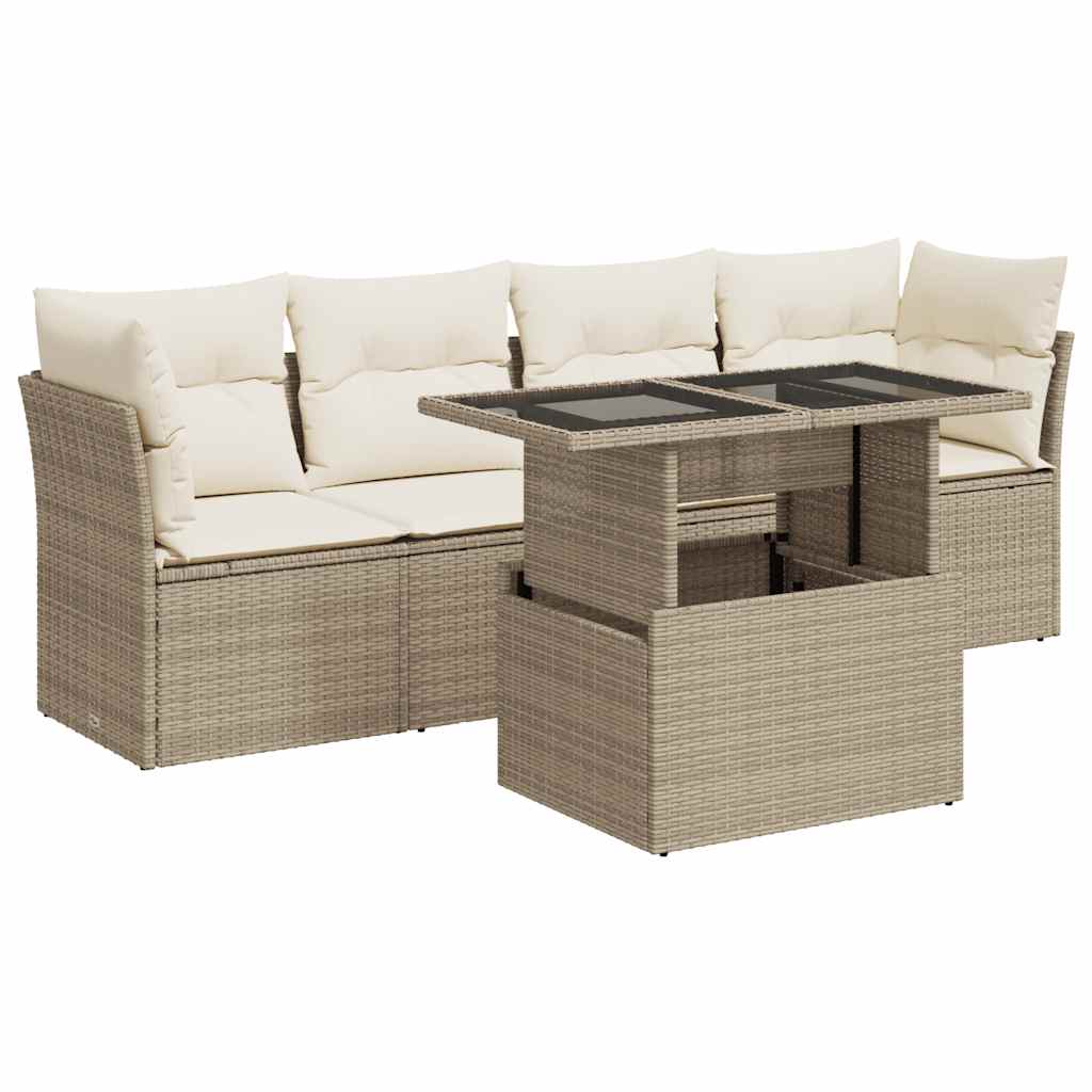5-delige Loungeset met kussens poly rattan beige is nu te koop bij PeponiXL, paradijselijk wonen!