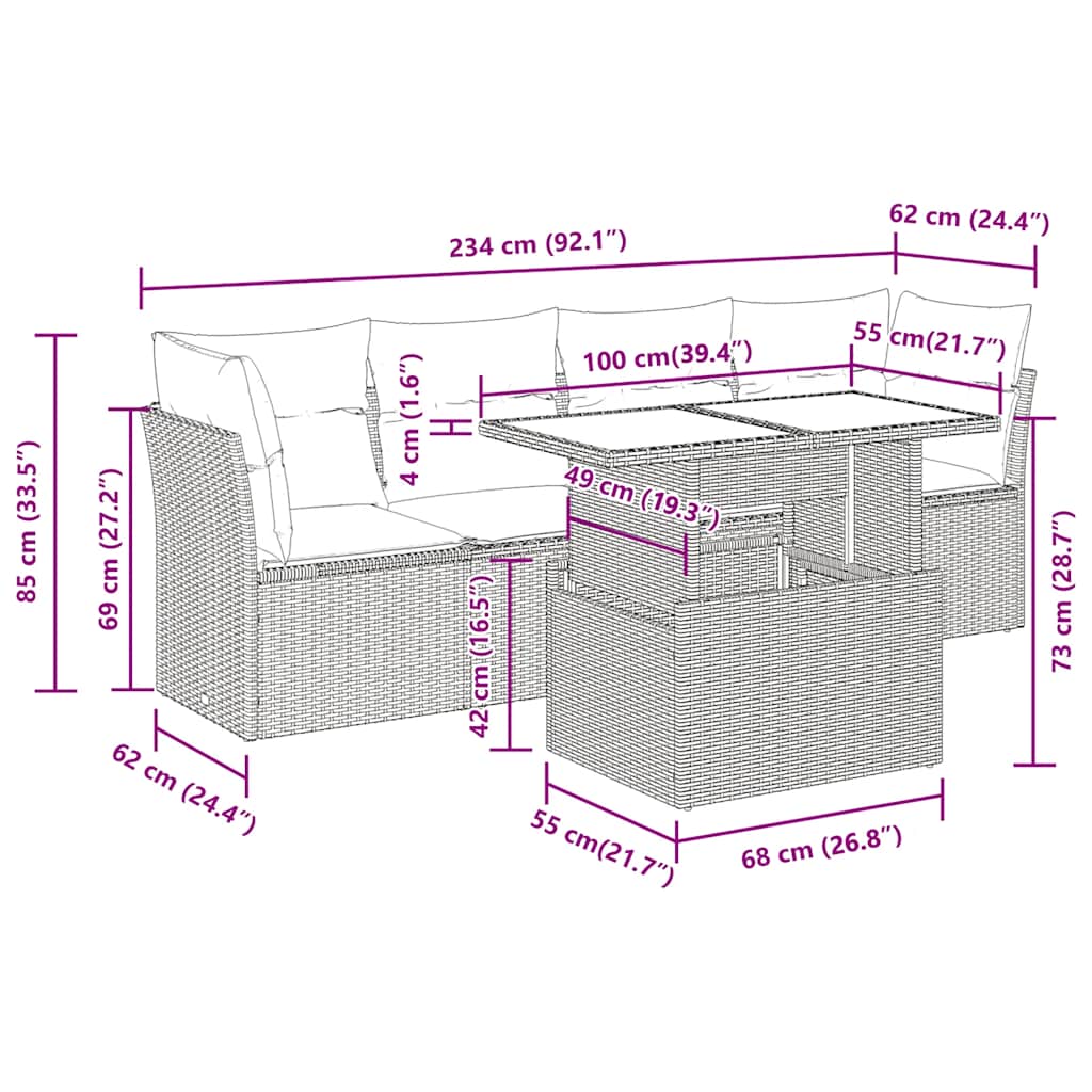 5-delige Loungeset met kussens poly rattan beige is nu te koop bij PeponiXL, paradijselijk wonen!