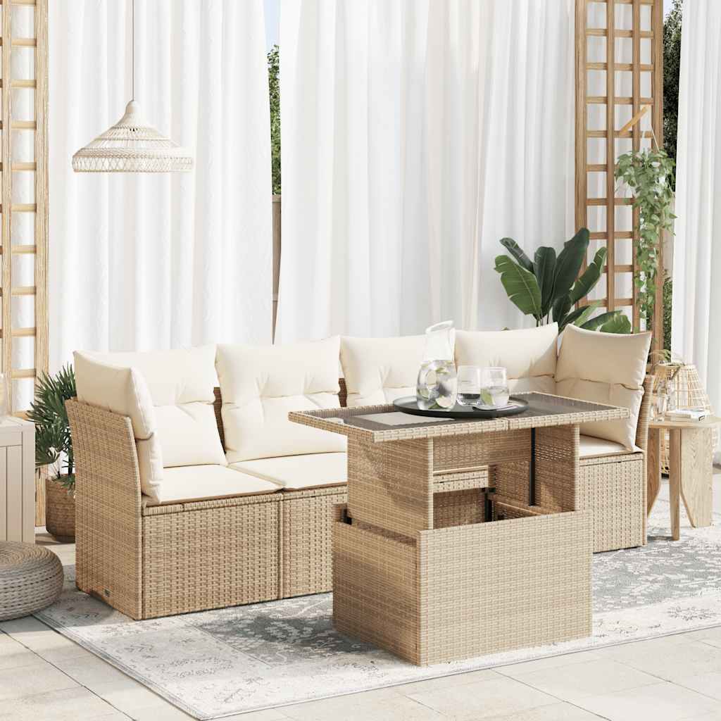 5-delige Loungeset met kussens poly rattan beige is nu te koop bij PeponiXL, paradijselijk wonen!