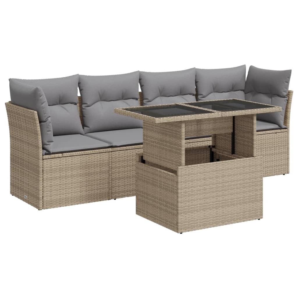 5-delige Loungeset met kussens poly rattan beige is nu te koop bij PeponiXL, paradijselijk wonen!