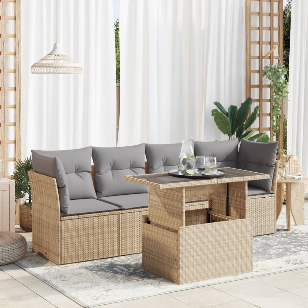 5-delige Loungeset met kussens poly rattan beige is nu te koop bij PeponiXL, paradijselijk wonen!