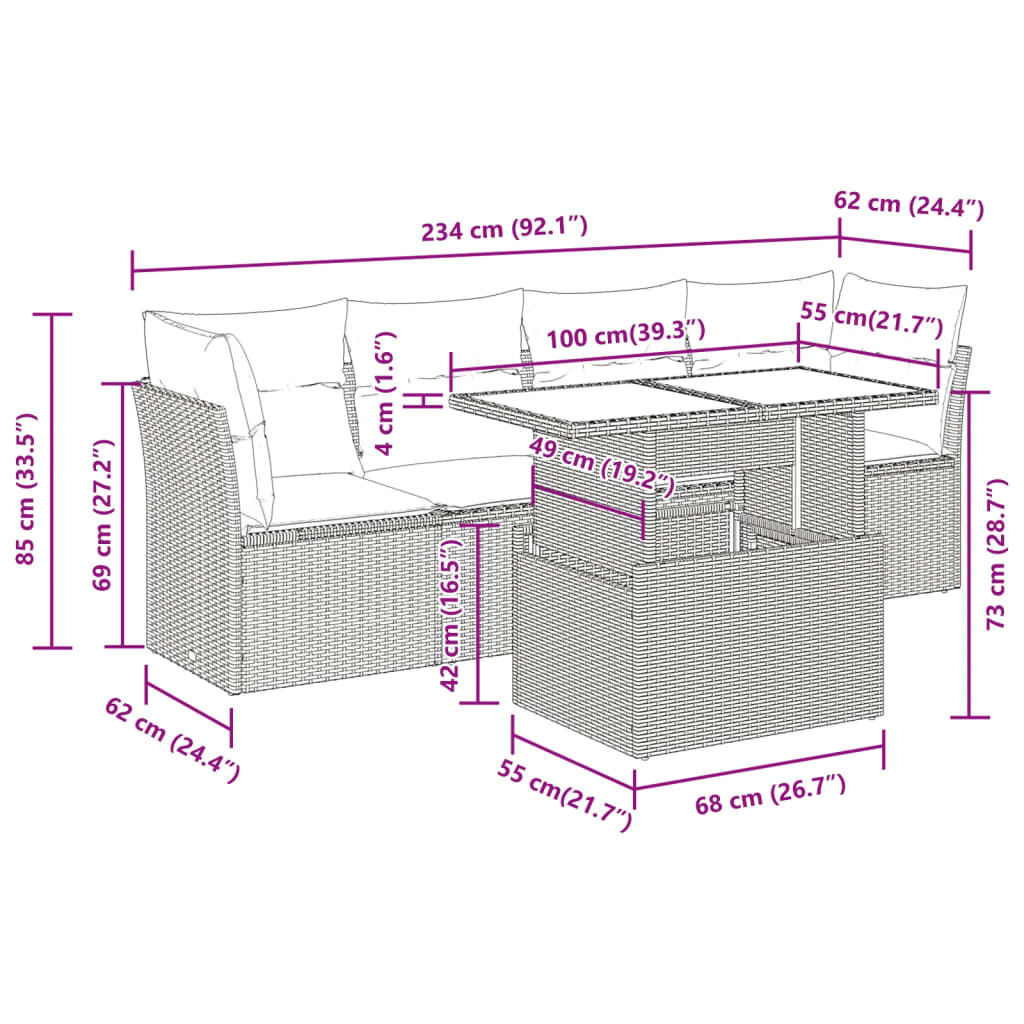 5-delige Loungeset met kussens poly rattan grijs is nu te koop bij PeponiXL, paradijselijk wonen!