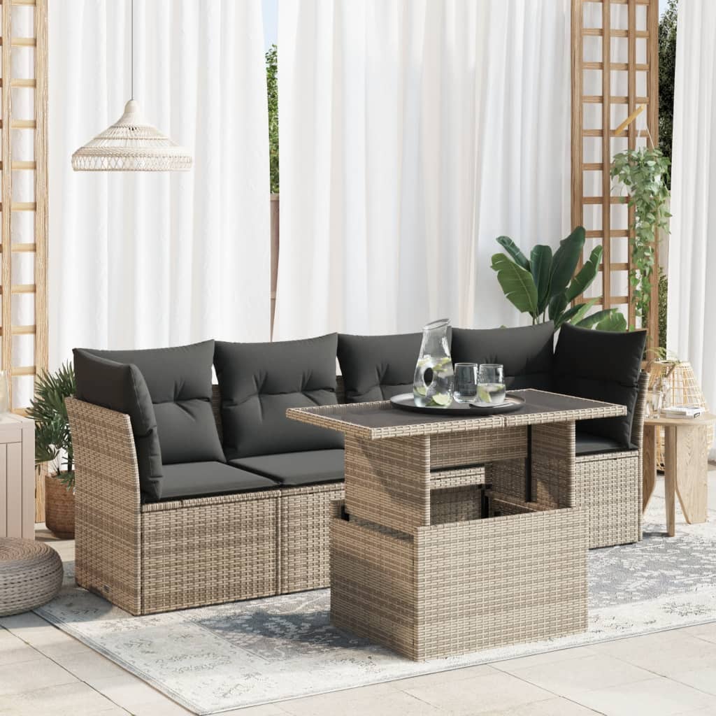 5-delige Loungeset met kussens poly rattan grijs is nu te koop bij PeponiXL, paradijselijk wonen!